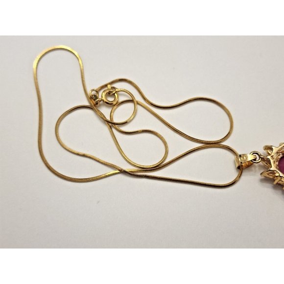 18k Gold Plated Ruby & Clear Cubic Zirconia CZ Pendant Necklace - Picture 11 of 13